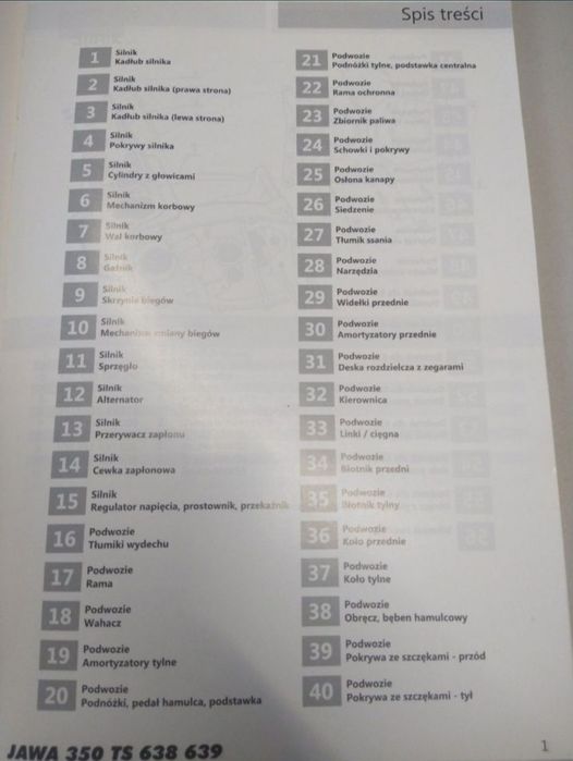 Książka katalog części jawa 350 TS 638. 639