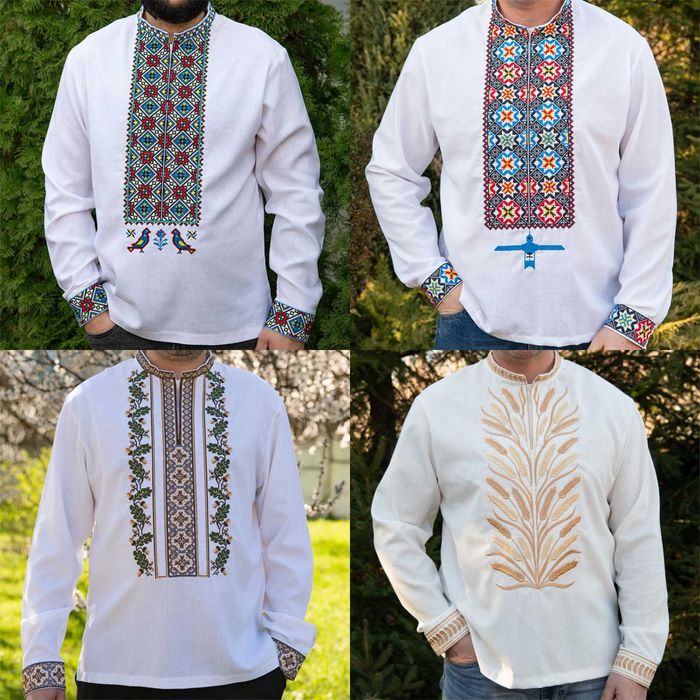 Чоловіча вишиванка з льону біла з українська сорочка з вишивкою