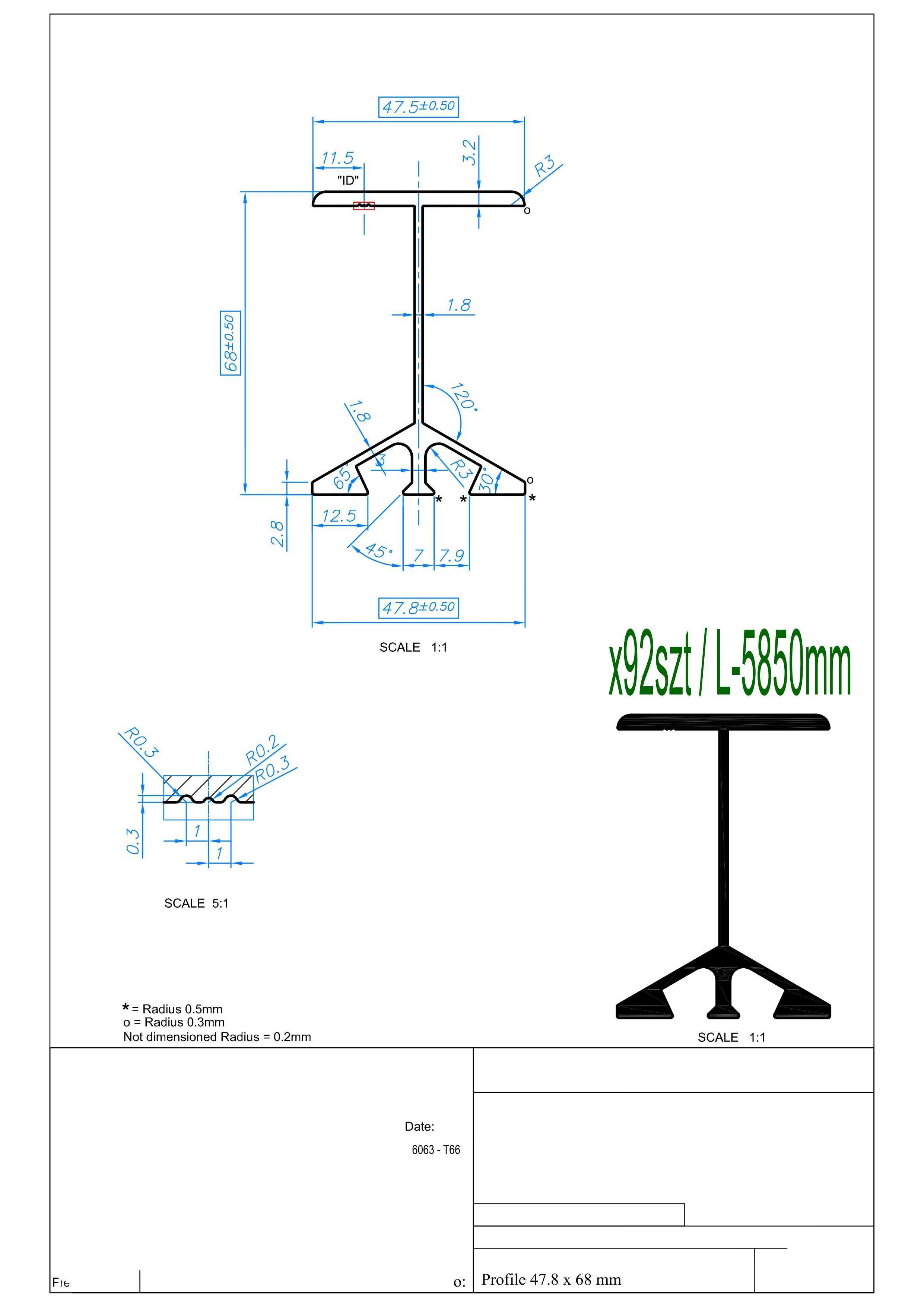 Profile aluminiowe dł. L-5,85mb (48x68mm ) x139szt _TANIO