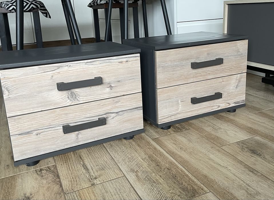 Dwie szafki nocne pomocnicze szuflady loft styl industrialny