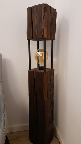 Lampa  podłogowa drewniana loft Indiustrial żarówka gratis belka stara
