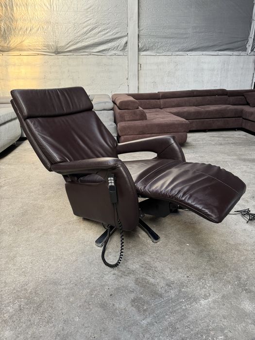 Fotel naturalna skora obrotowy relax