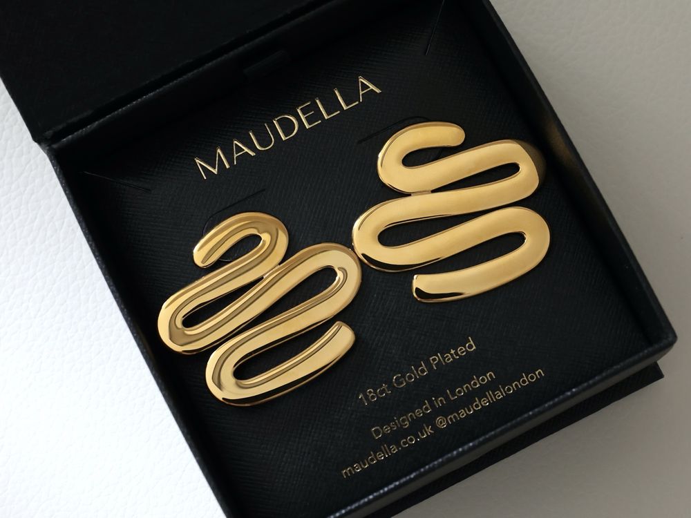 Maudella London 18K nowe pozłacane kolczyki premium w pudełku