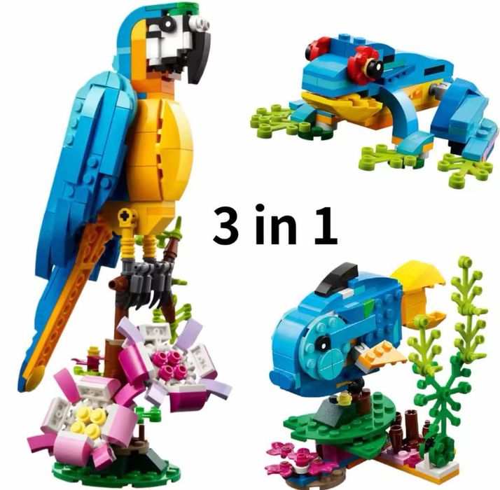 Klocki wzór LEGO PAPUGA RYBA Żaba Prezent Kolorowa Egzotyczna 3 w 1Hit