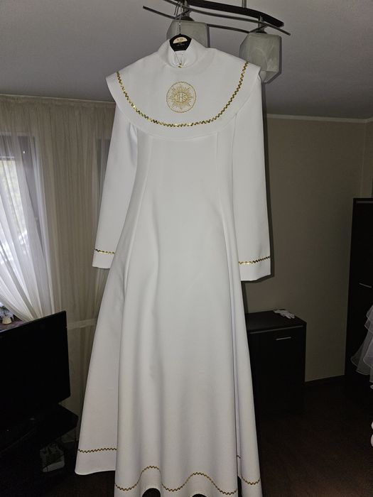 Alba komunijna dla dziewczynki z bolerkiem i rękawiczkami rozm 152/158