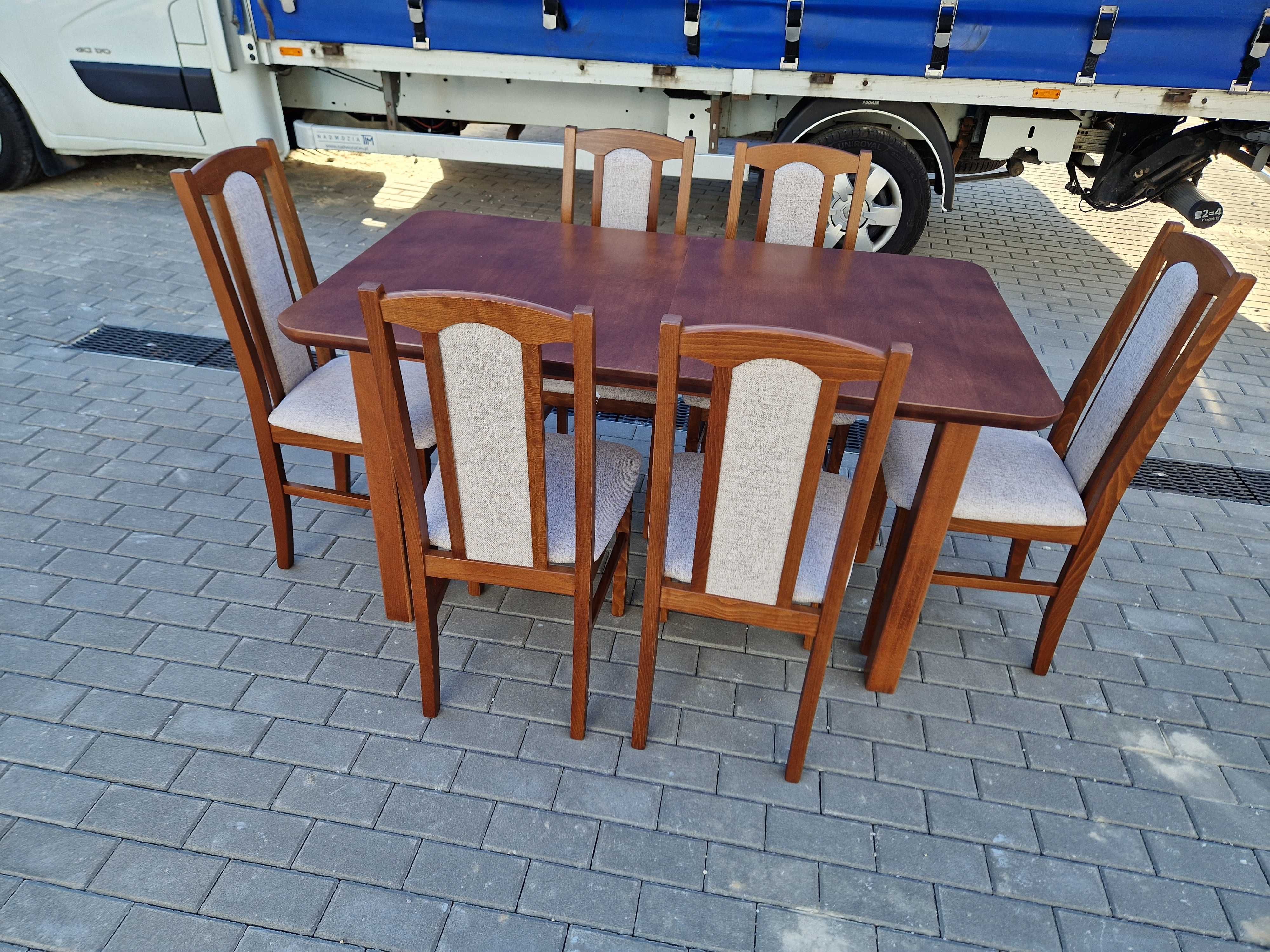 Nowe: STÓŁ 80x140/180 + 6 KRZESEŁ , kasztan + kawa z  mlekiem FORNIR