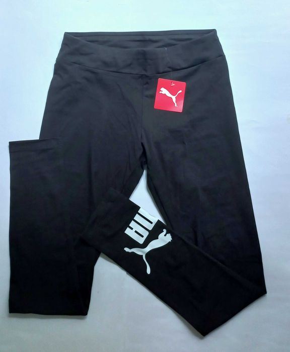 Лосины леггинсы Puma p.S чёрные с логотипом Пума внизу.