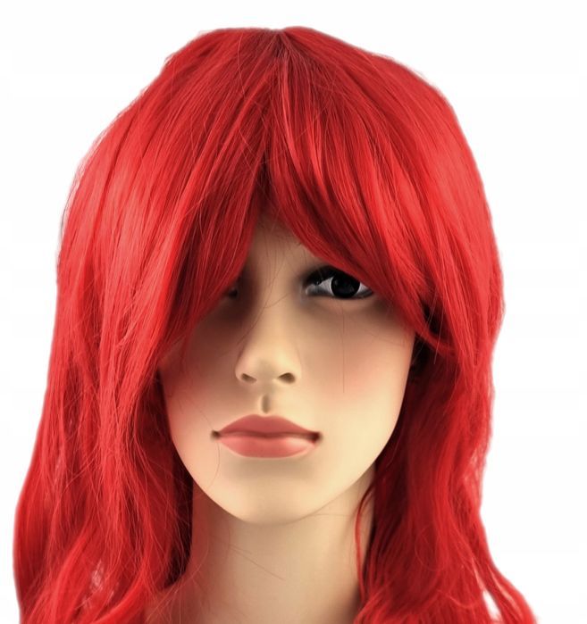 Długa peruka falowana czerwony kolor 78 cm siatka lace front