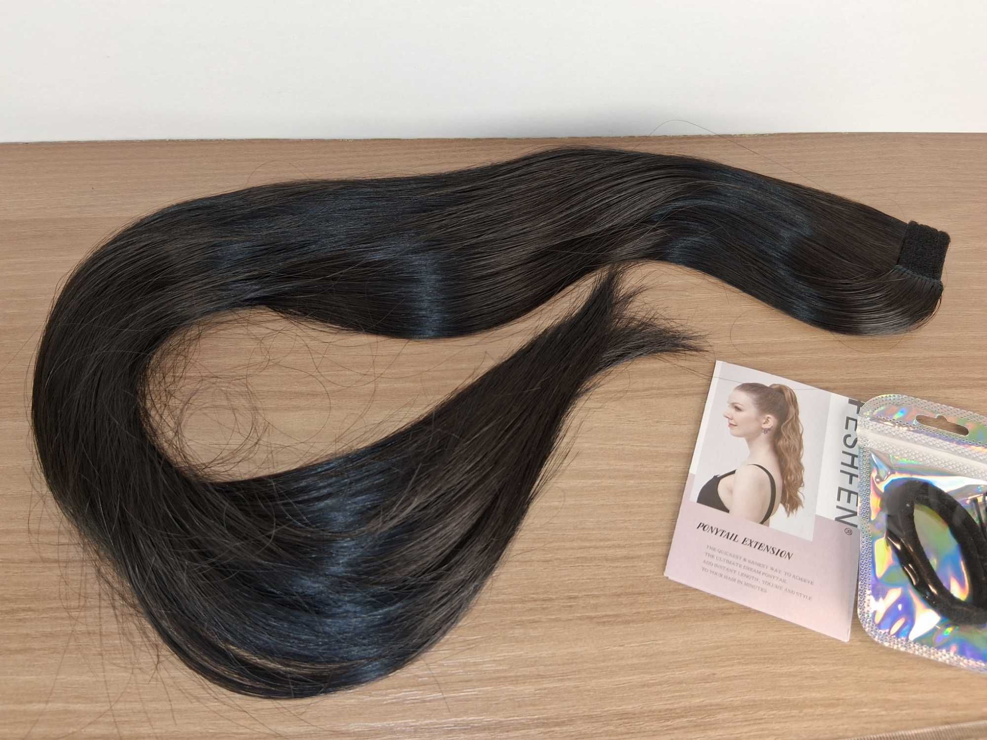 Y019 Doczepiany Kucyk Włosy Sztuczne Czarny Przedłużenie Ponytail