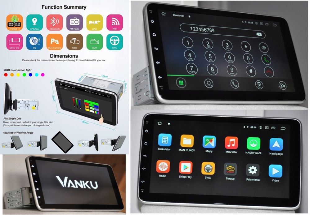 Radio Vanku 1DIN Nawigacja | Android | Wifi | usb | 10,1”|
