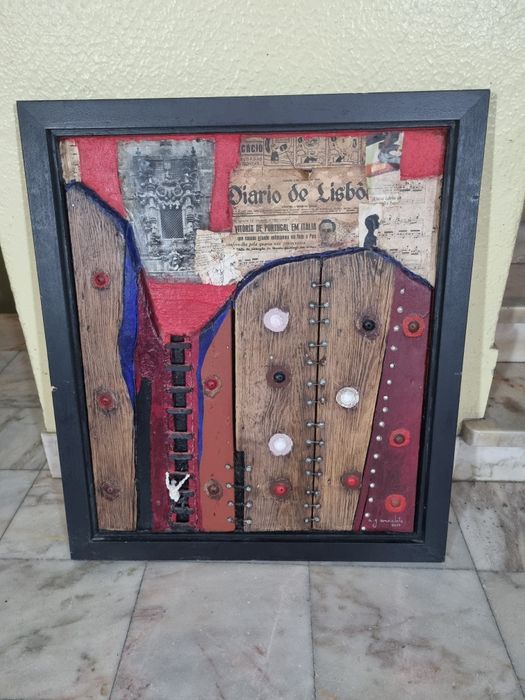 Quadro decorativo com elementos rústicos e vintage, feito  a mão