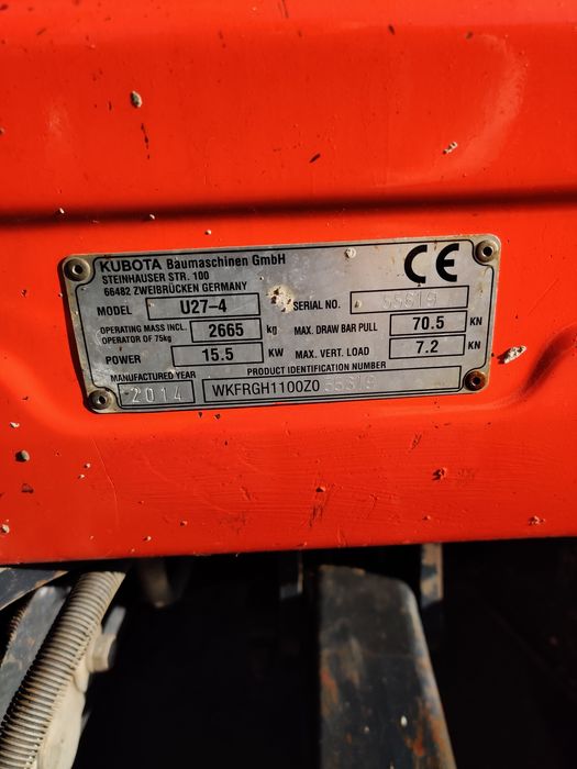 Koparka gąsienicowa Kubota u27-4 ZAMIANA