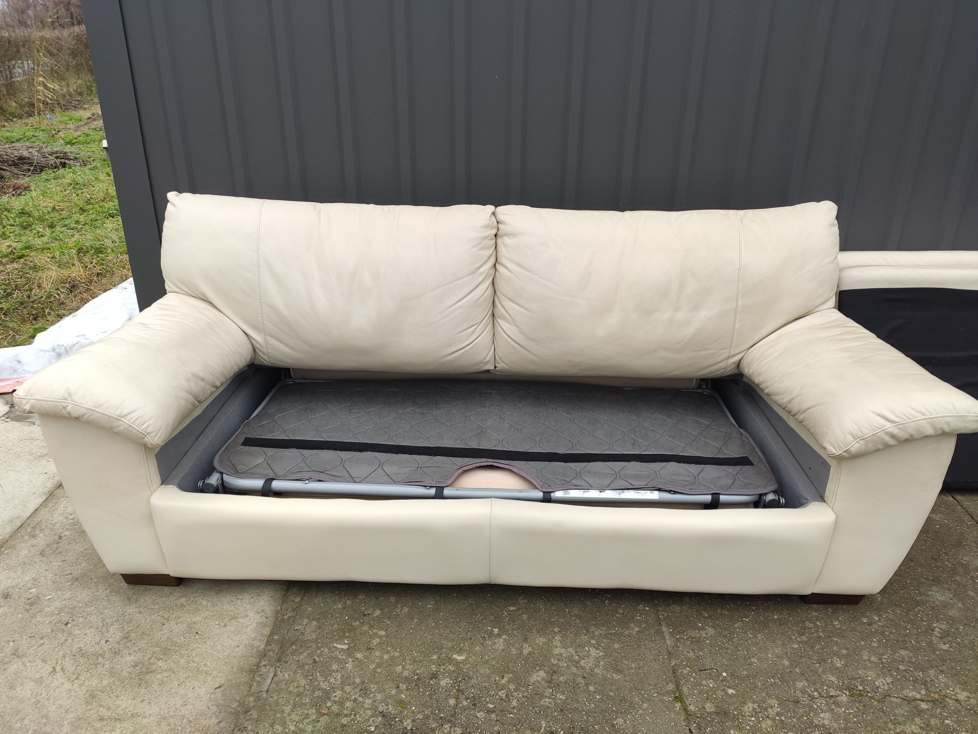 Sofa skórzana 3-osobowa z funkcją spania- skóra naturalna! Okazja