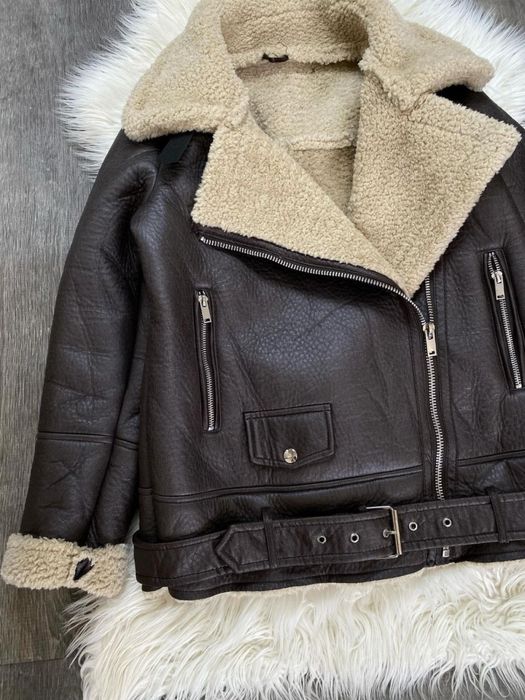 Женская дубленка авиатор S-L черный,шоколад Жіноча дублянка авіатор
