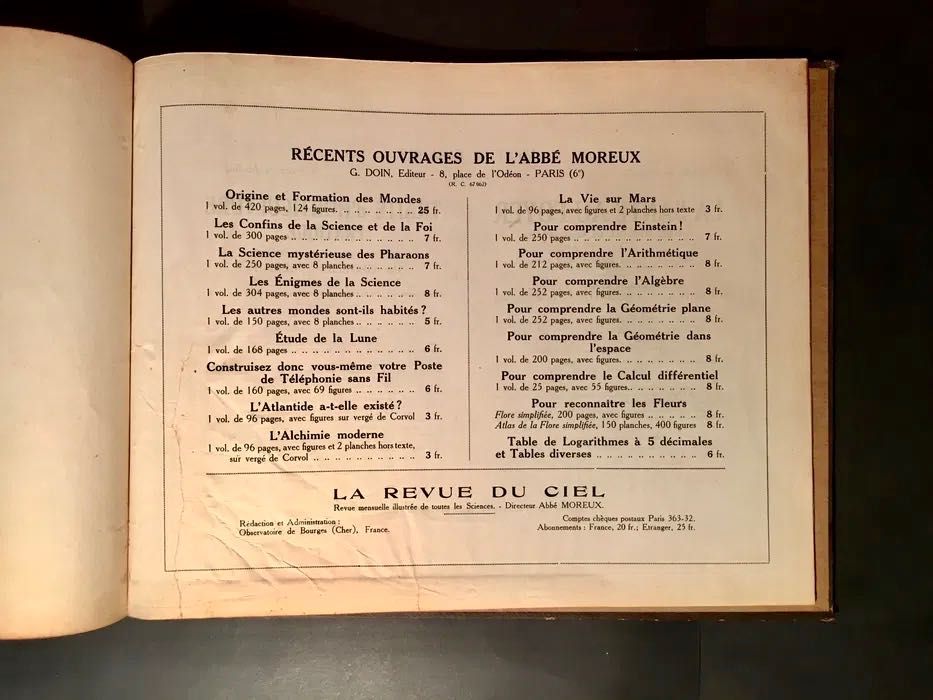 ATLAS CÉLESTE Pour Chaque Mois de l’Anné - l’abbé Moreux 1925