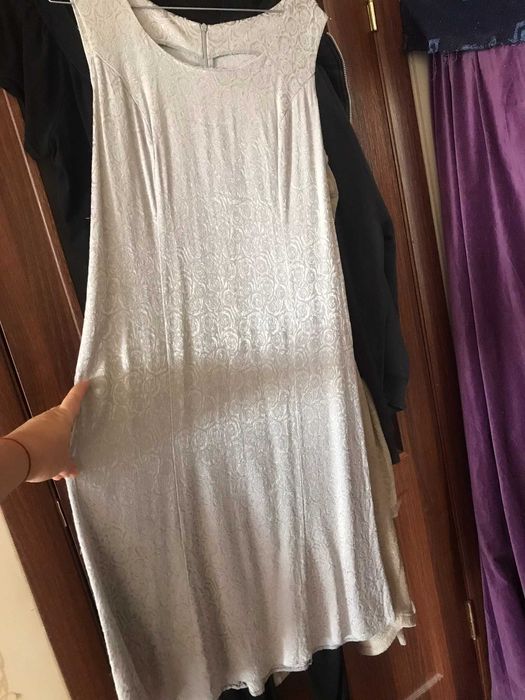 Костюм-двійка жіночий сріблястий святковий (сукня та піджак)