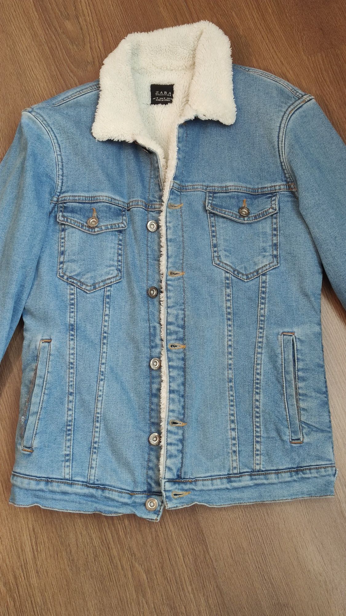 Zara джинсова куртка на штучному хутрі
