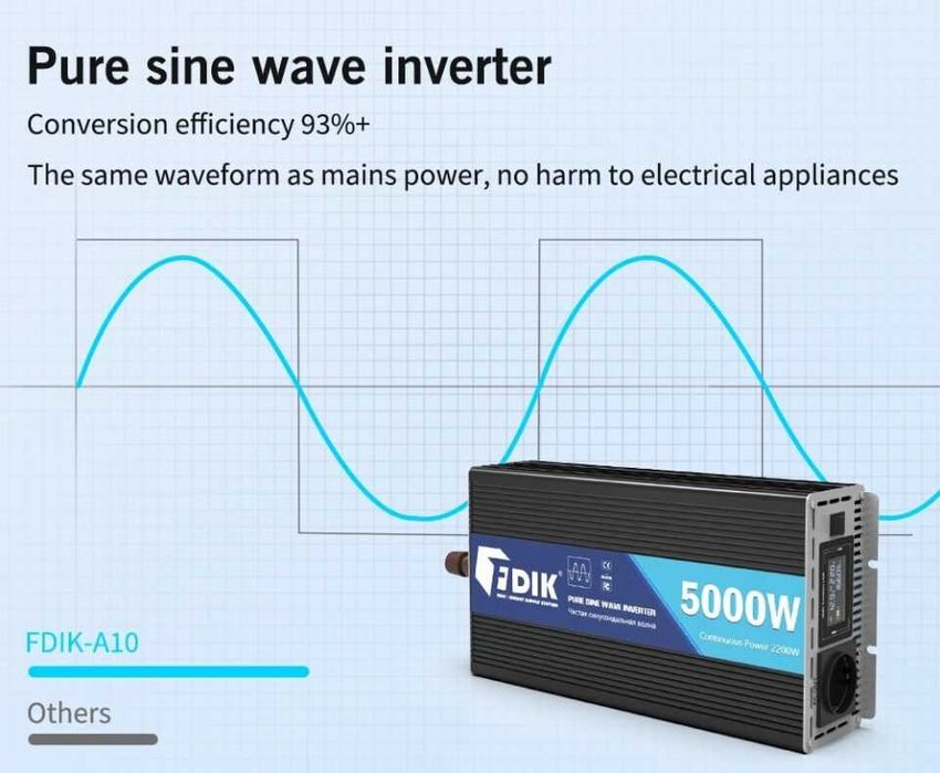 Инвертор 5000 Вт 12В → 220В  FDIK черный, чистая синусоида Гарантия