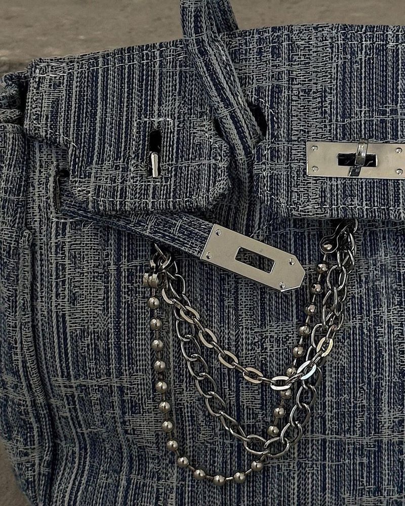 Трендова вінтажна сумка/ актуальна з замочком джинсова текстильна