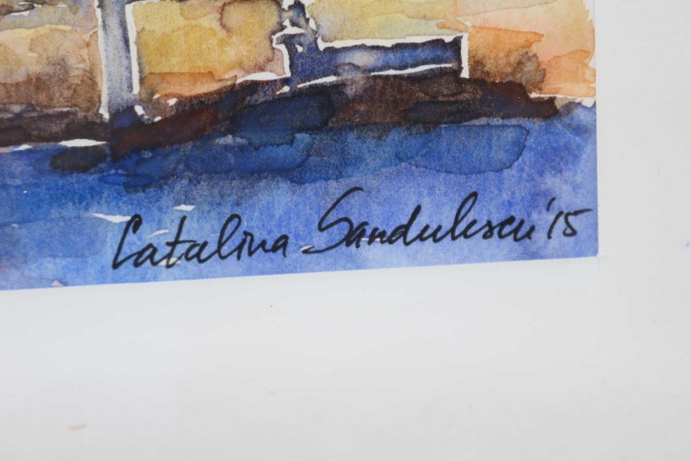 Catalina Sandulescu Aguarela s papel "Praça do Comércio" Certificado