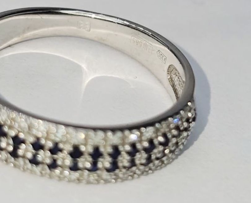 #каблучка#золото585# белое# размер 16,5#сапфир#бриллиант#