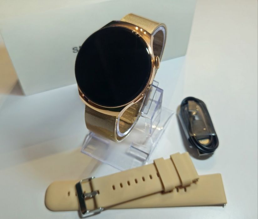 Nowy Elegancki Smartwatch Złoty Zegarek Damski Bransoletka RozmowyPuls