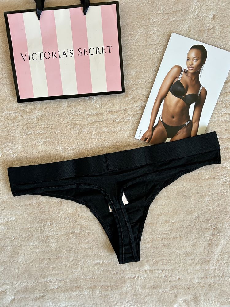 Victoria’s Secret czarne majtki M nowe oryginalne shine strap metka