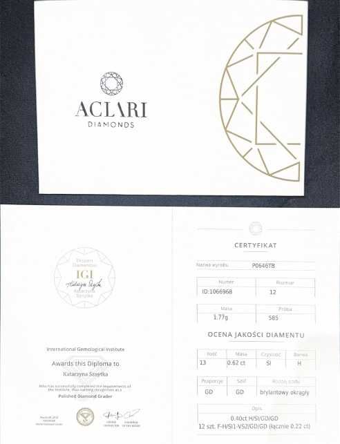 Pierścionek zaręczynowy brylant diament 0.62 ct złoto 1,77g diamenty