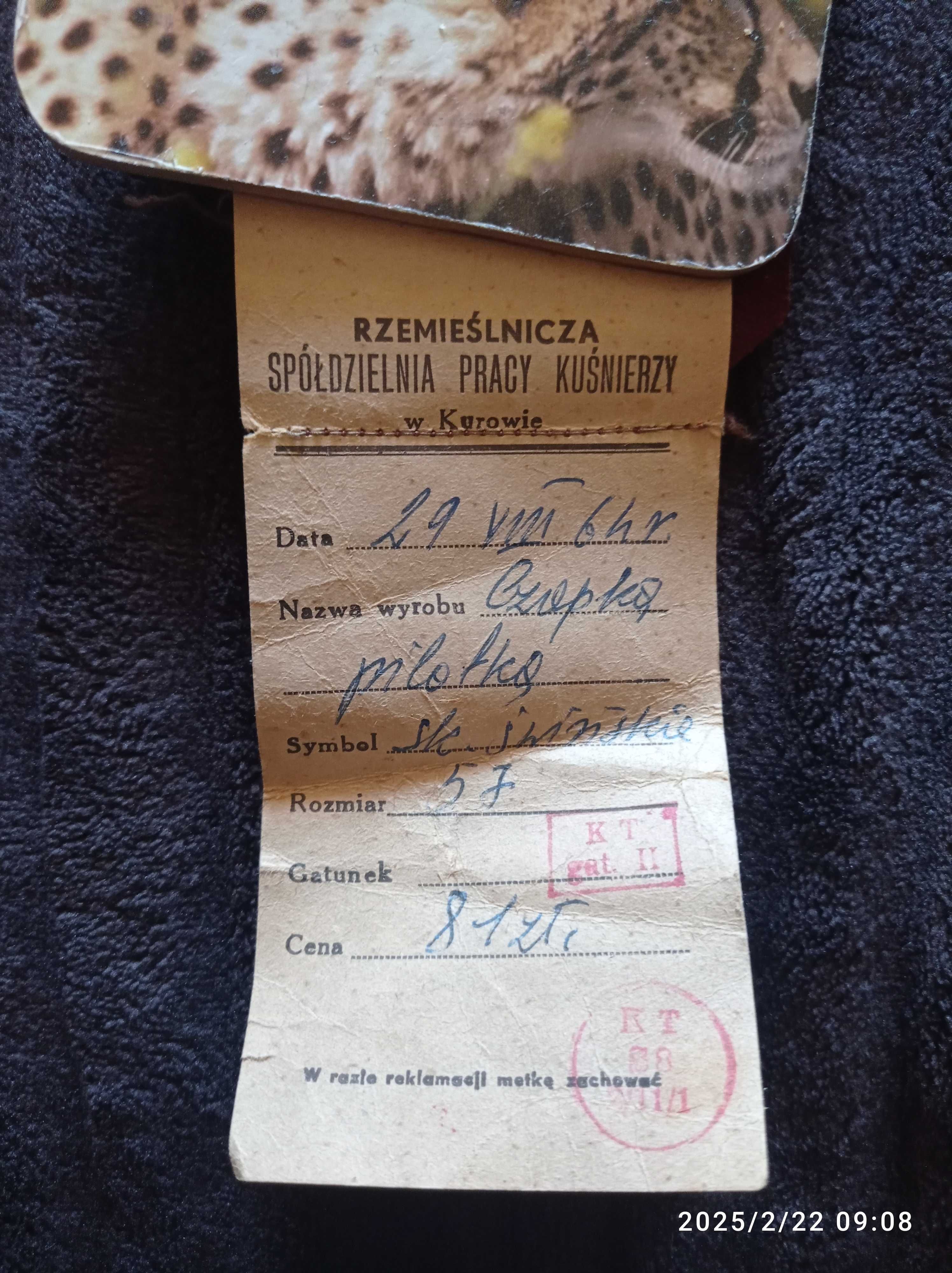 Czapka pilotka skórzana nowa r. 57 1964 r.