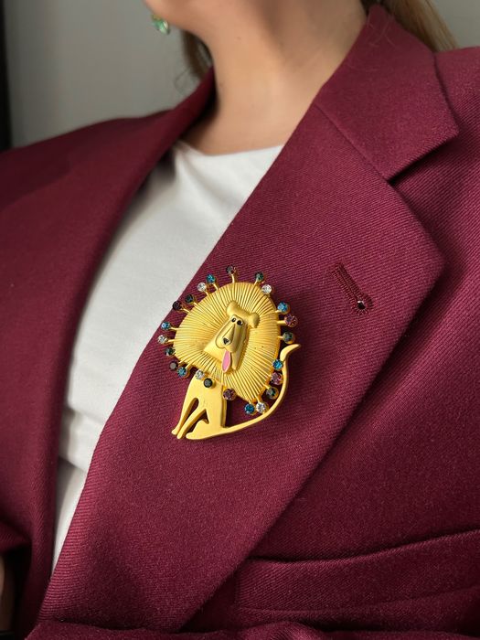 Брошка Лев вінтажне золото матова нова