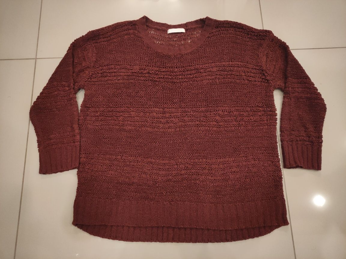 sweter bluzka ażurowa H&M bordowa 38 M