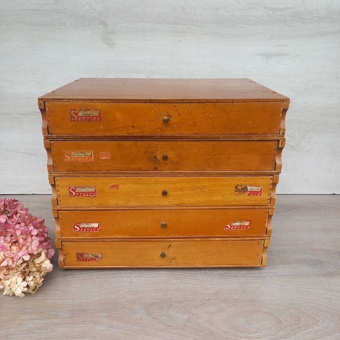 Francuska modułowa drewniana szafeczka z szufladami lata 40/50-te XX w