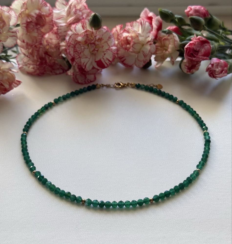 Handmade naszyjnik choker z kamieni naturalnych Agat zielony rękodzieł