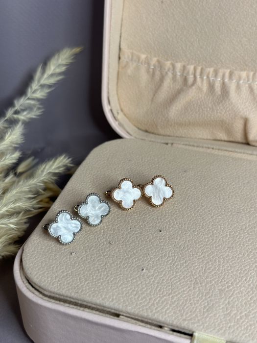 Сережки з конюшиною в стилі Van Cleef (Ван Кліф), клевер медична сталь