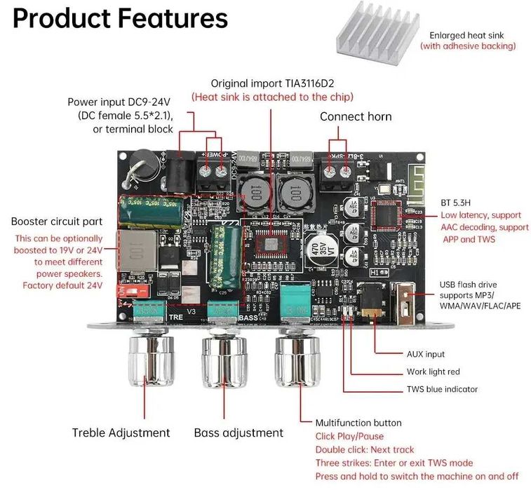 Підсилювач звуку ZK-1001U 100W Bluetooth 5.3 Android AUX USB MP3