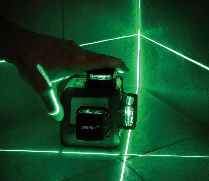 MULTILASER 3D Laser krzyżowy Poziomica laserowa DEDRA zielony 30m