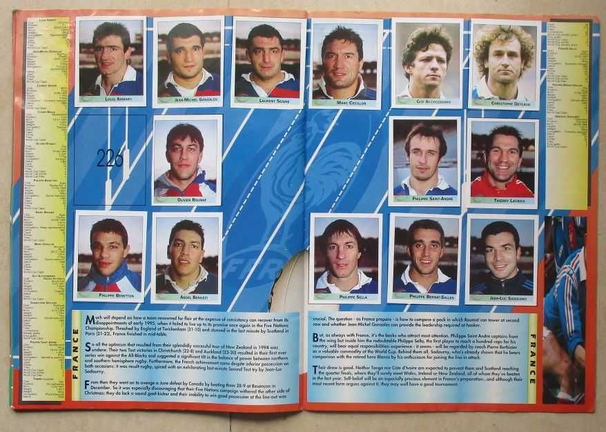 álbum Rugby World Cup 1995 - África do Sul - caderneta com 192 cromos