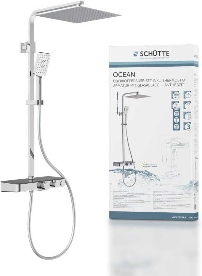 Schütte OCEAN душова система з термостатом і скляною полицею