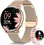 ruxingx damski smartwatch z bluetooth złoty i zamienny rózowy pasek