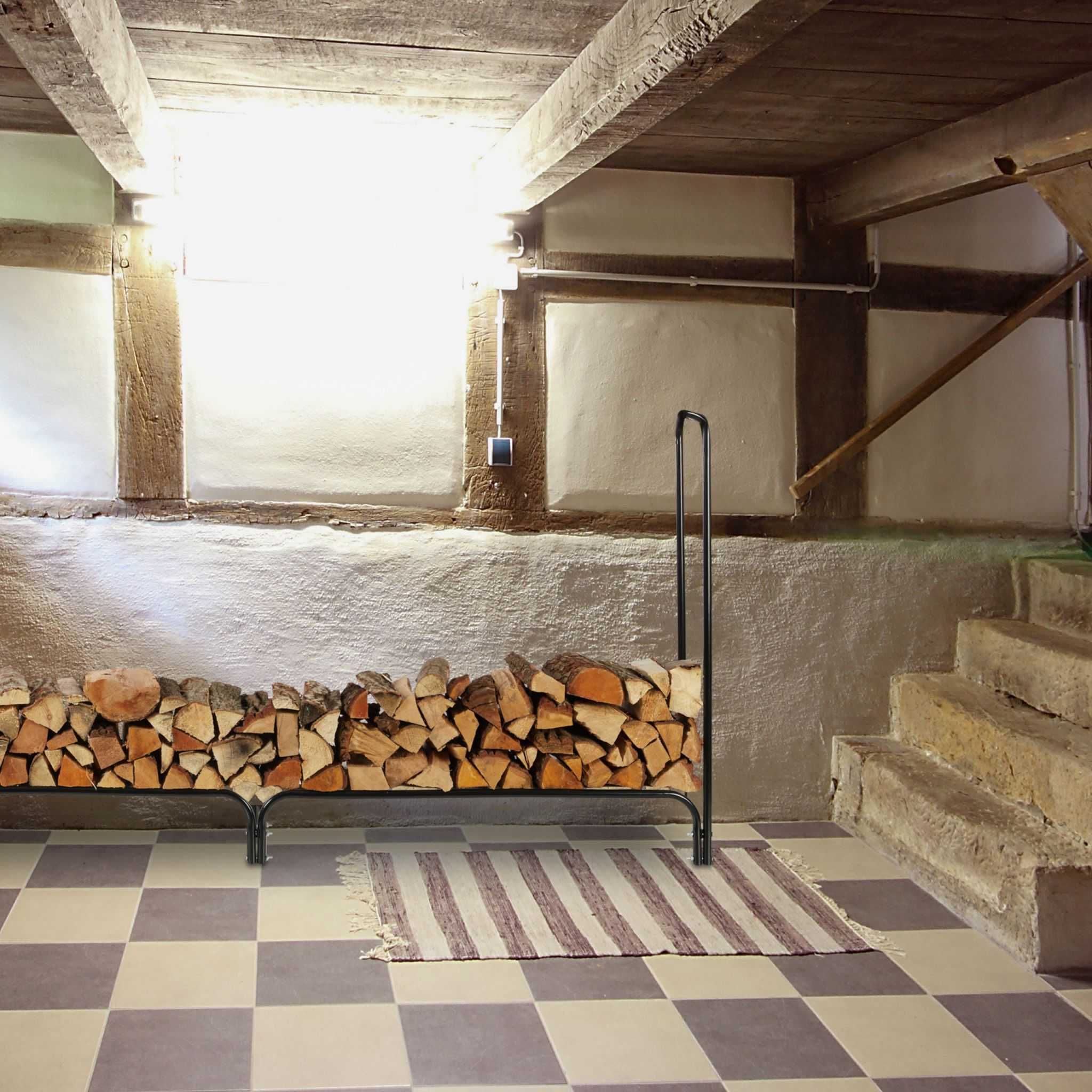 NOWY Stojak na drewno kominkowe, opałowe, kosz metalowy, regał 245 cm