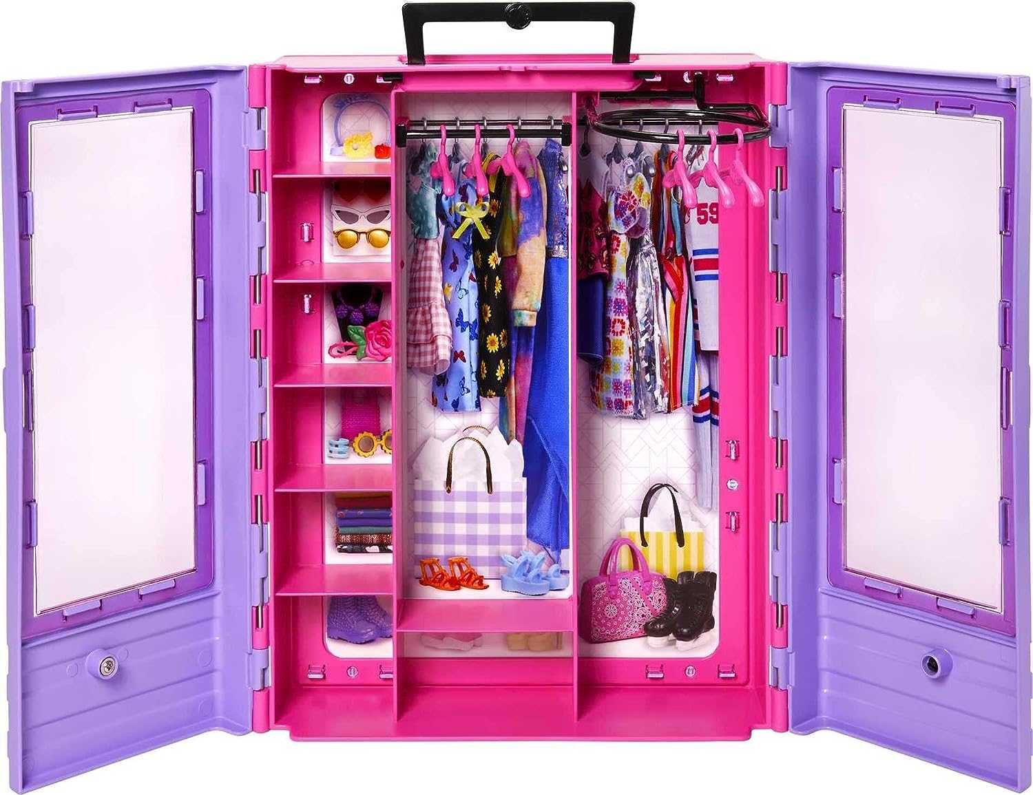 ОРИГИНАЛ! Модный шкаф гардероб с одеждой обувью и куклой Барби Barbie