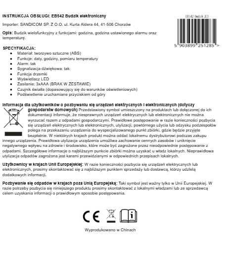 Budzik zegarek zegar elektroniczny z alarmem termometrem datownikiem