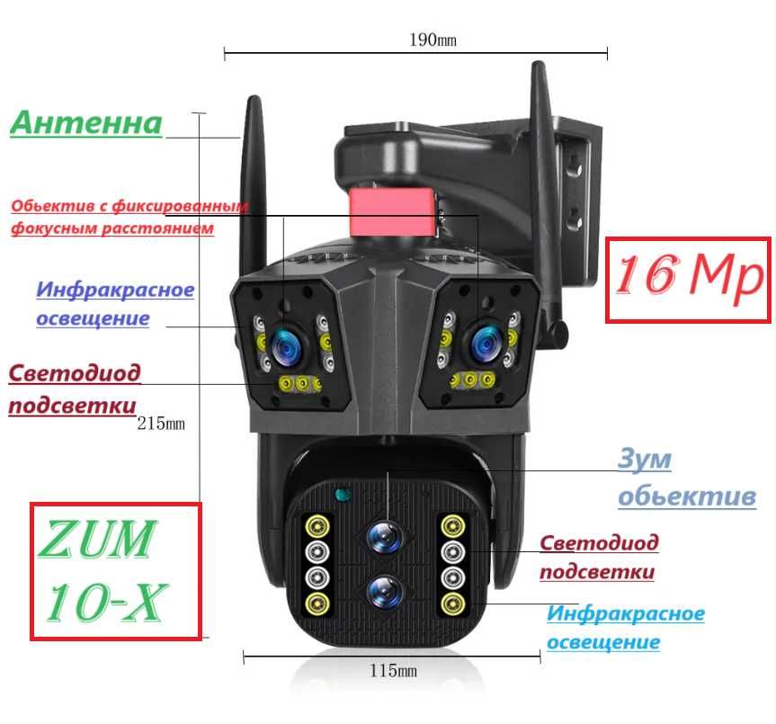 Охранная поворотная камера наблюдения Overscam SMART 8K с 4 линзами