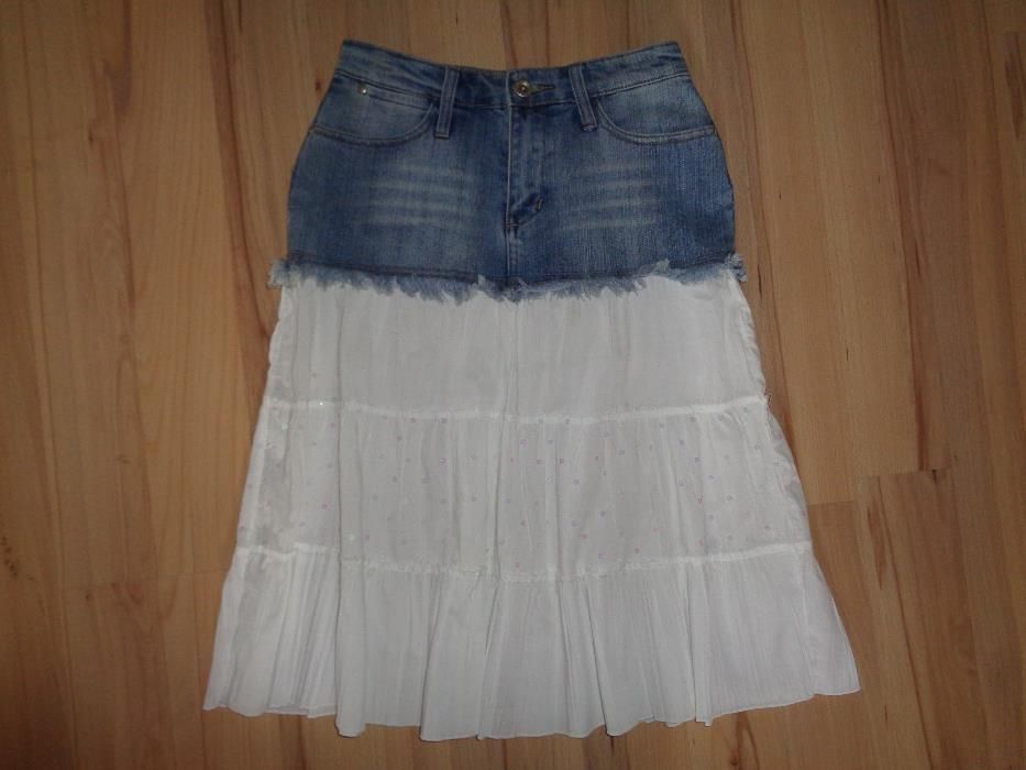 DOMINO girl - góra jeans dół biały cekiny - modna letnia spódnica