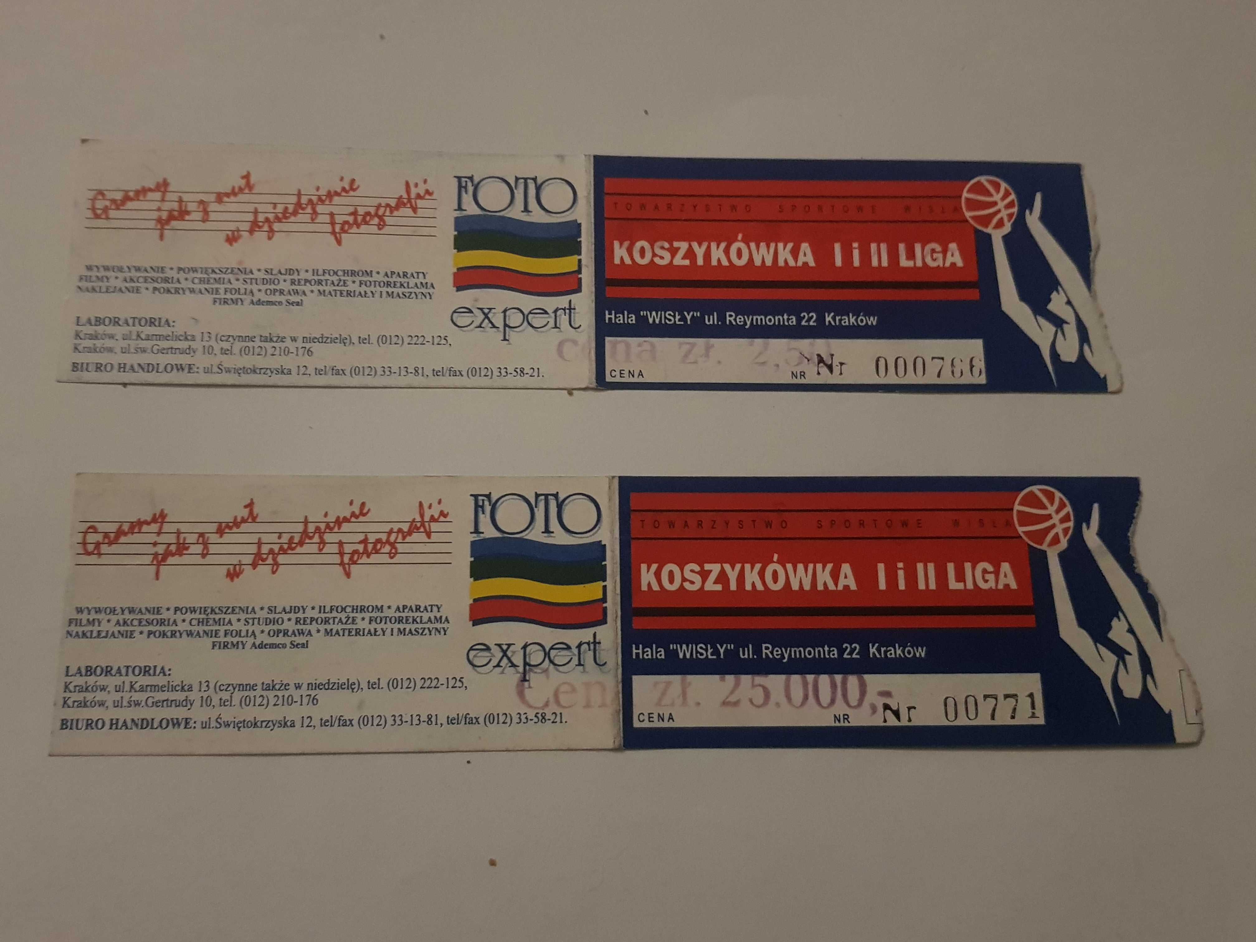 2 x Bilet Koszykówka I i II LIGA Wisła Kraków Stare PRL