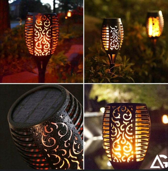 Zestaw Lampa Solarna Ogrodowa 4x Wbijana LED Pochodnia Latarnia  Efek