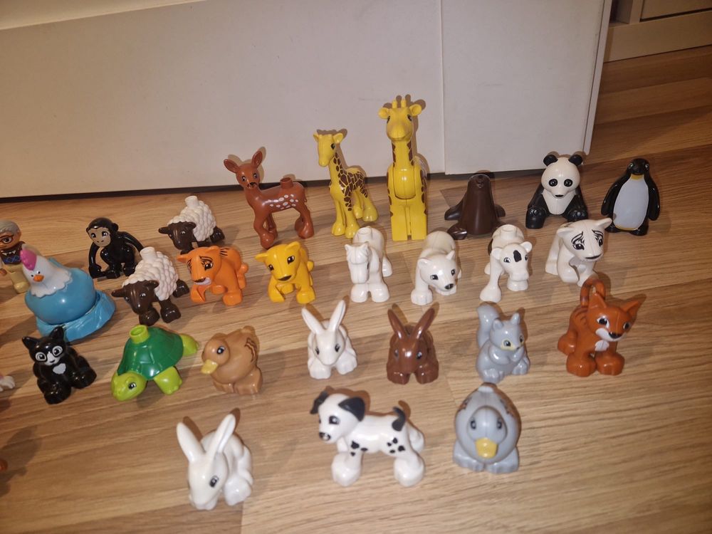 Zestaw Lego Duplo mix zwierzątka ludziki pudełko płytka
