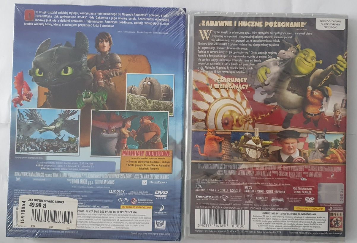 "Shrek 4 Ostatni rozdział" "Jak wytresować smoka 2" 2x DVD dubbing I n