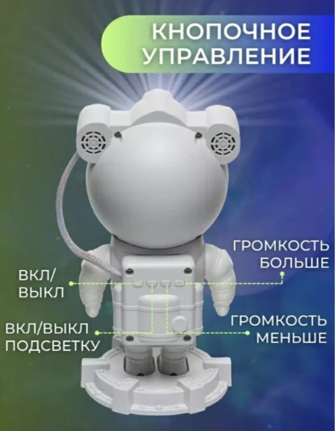 Лазерный проектор Космонавт, звёздное небо, Bluetooth колонка