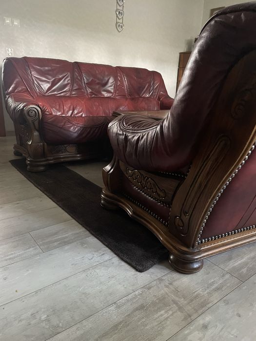 Zestaw wypoczynkowy skórzany 3+2+1+1+ława Kler